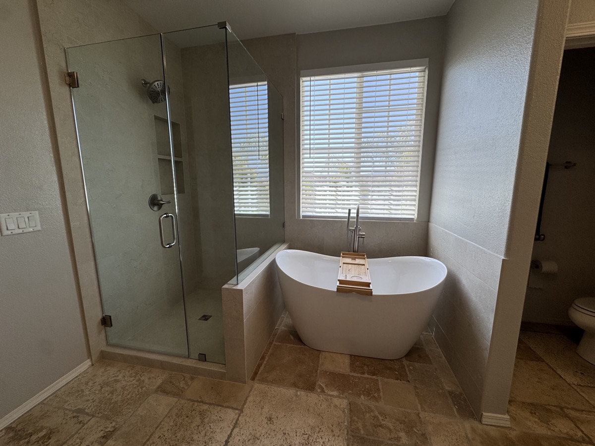 Spa bathroom with freestanding soaking tub